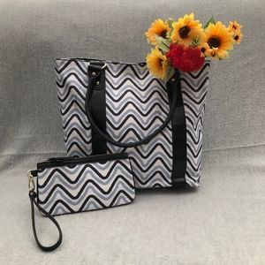 NWOT -  Blue & Black Wave Pattern Tote Bag & Mini Bag